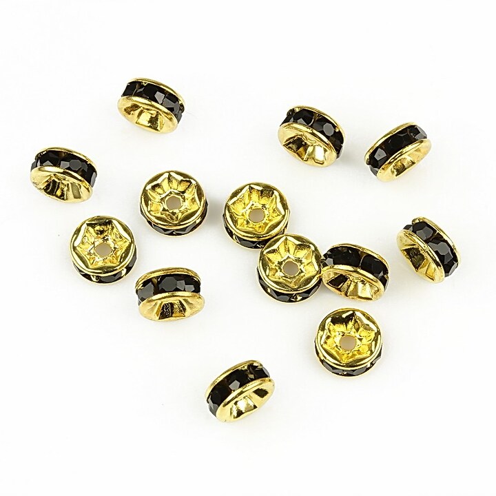 Distantiere aurii cu rhinestone negre 2,5x6mm