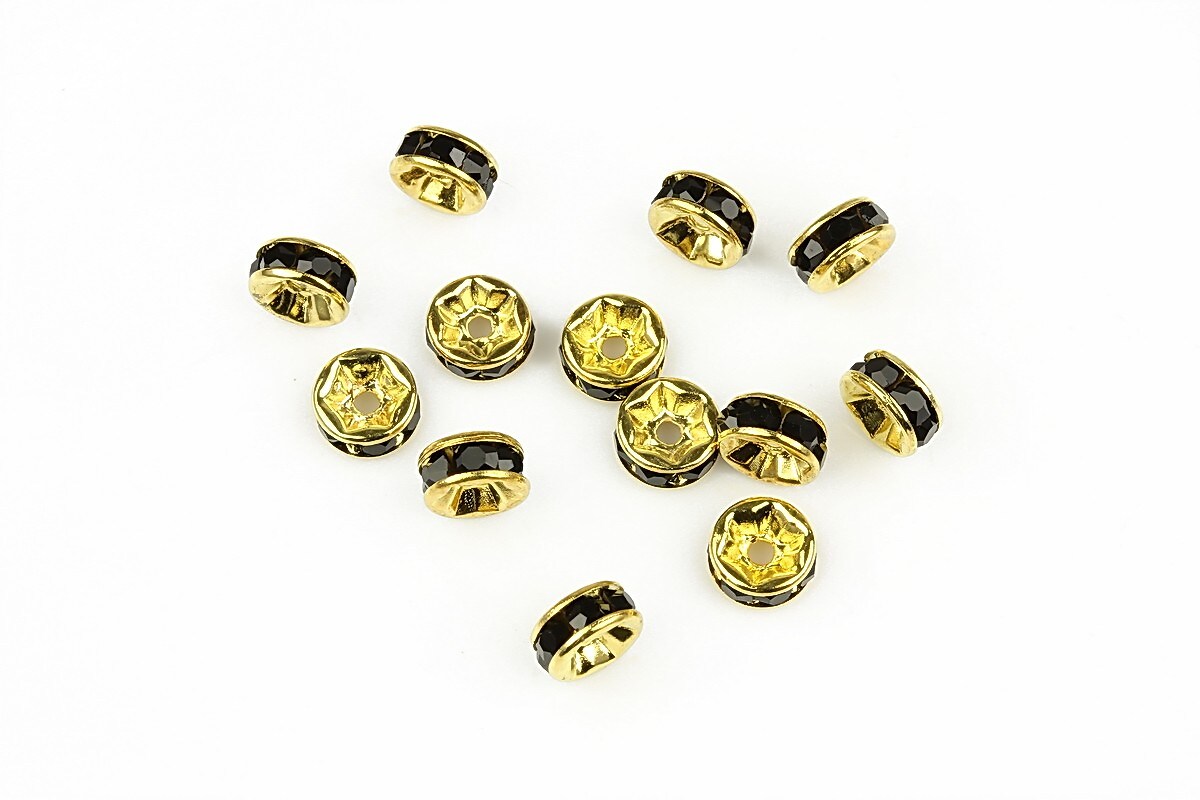 Distantiere aurii cu rhinestone negre 2,5x6mm