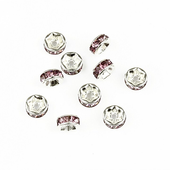 Distantiere argintii cu rhinestone mov 2,5x6mm