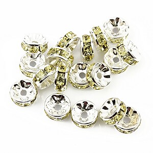 Distantiere argintii cu rhinestone galbene 4x8mm