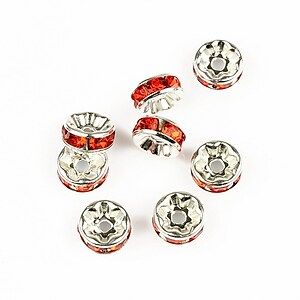 Distantiere argintii cu rhinestone rosu-portocaliu 4x8mm