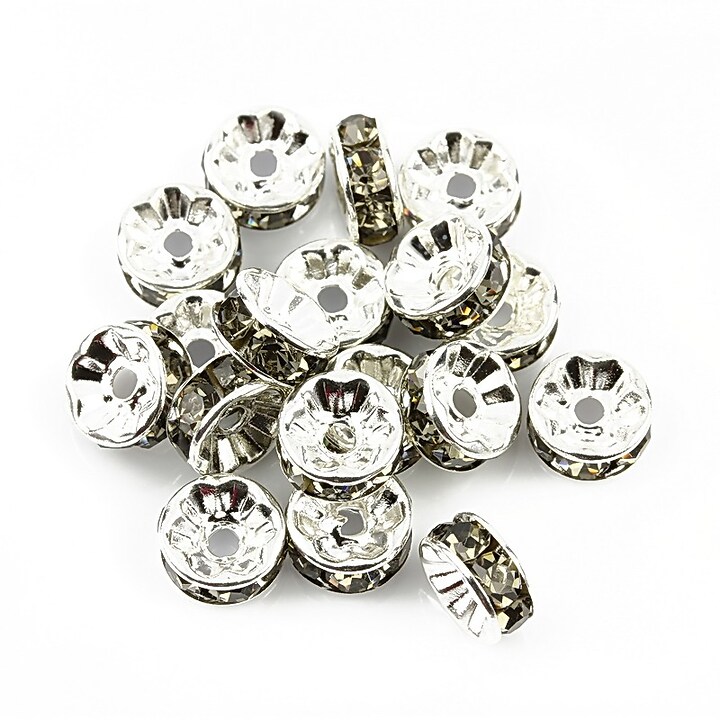 Distantiere argintii cu rhinestone gri 4x8mm