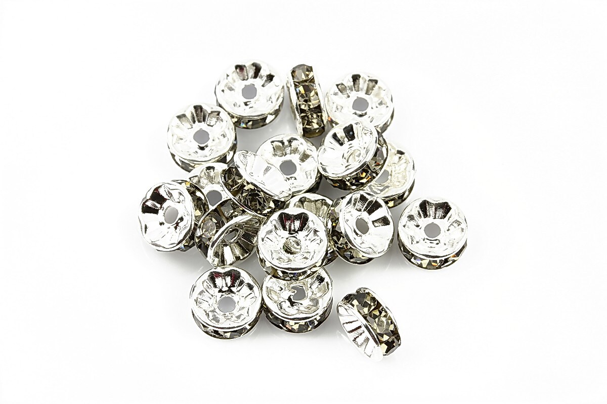 Distantiere argintii cu rhinestone gri 4x8mm