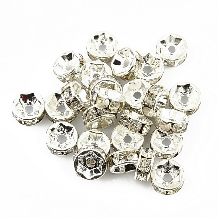 Distantiere cu rhinestone albe 4x8mm