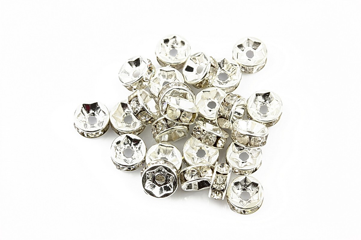 Distantiere cu rhinestone albe 4x8mm