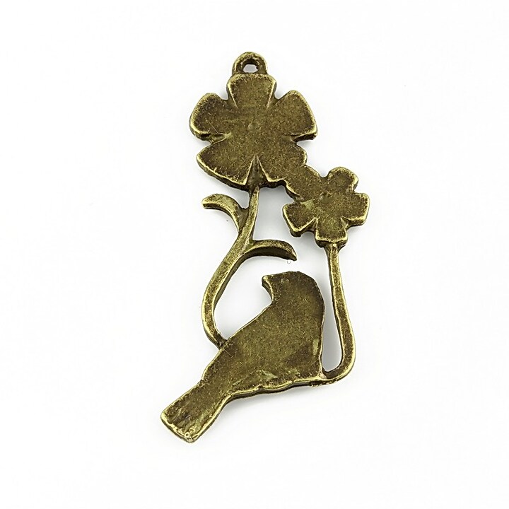 Charm bronz randunica si floricele 35x18mm