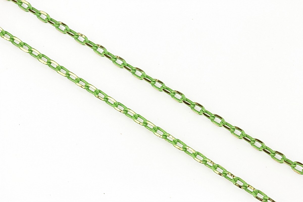 Lant cu zale sudate, in doua culori 3x2mm (49cm) - auriu - verde olive