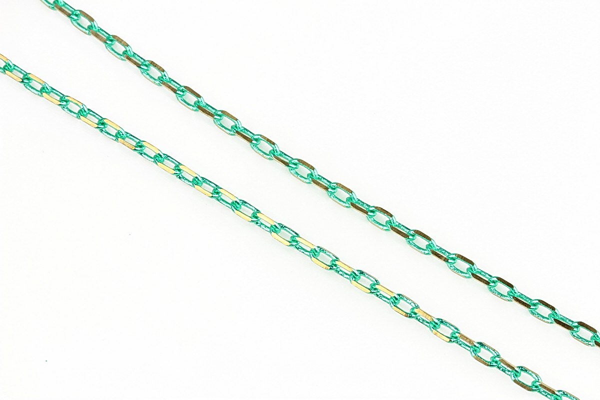 Lant cu zale sudate, in doua culori 3x2mm (49cm) - auriu - verde