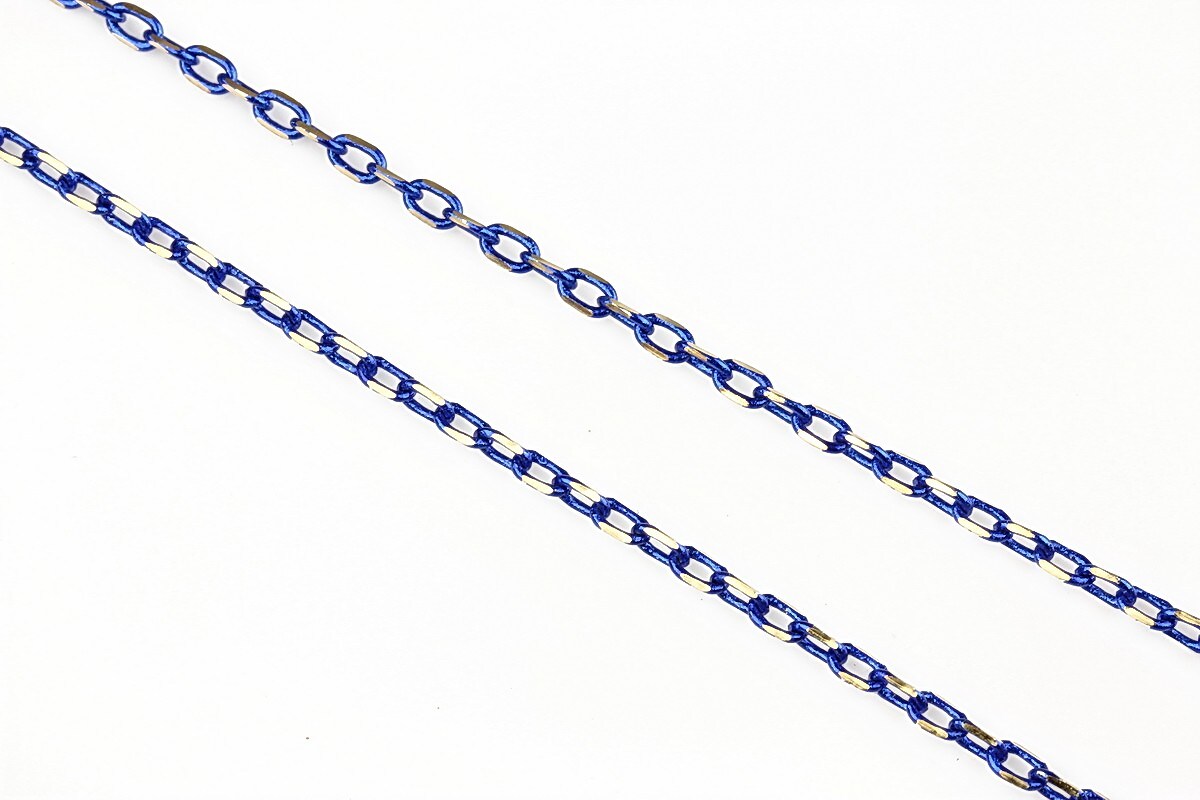 Lant cu zale sudate, in doua culori 3x2mm (49cm) - argintiu - albastru cobalt