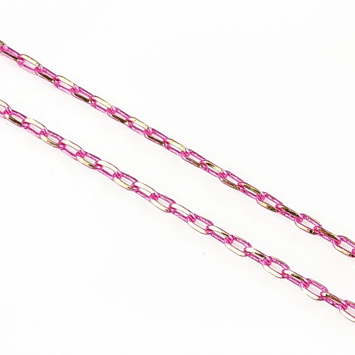 Lant cu zale sudate, in doua culori 3x2mm (49cm) - auriu - fucsia