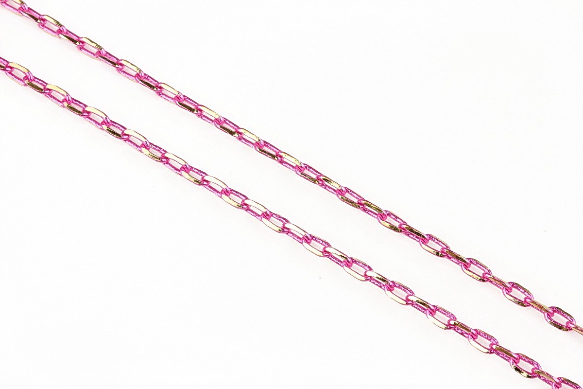 Lant cu zale sudate, in doua culori 3x2mm (49cm) - auriu - fucsia