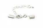 Terminatie cu capat snur 12x4mm, inchizatoare lobster argintiu inchis si lant de prelungire