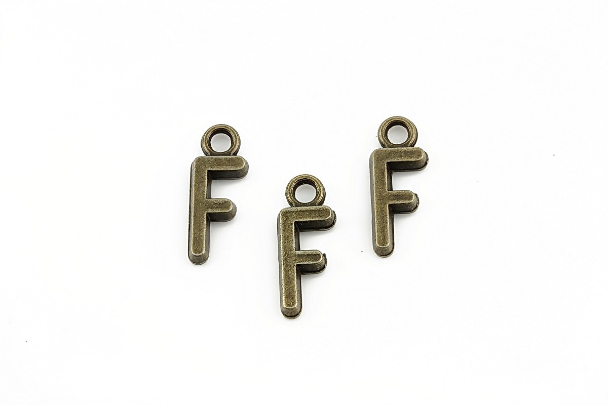 Charm bronz litera F 16x6mm