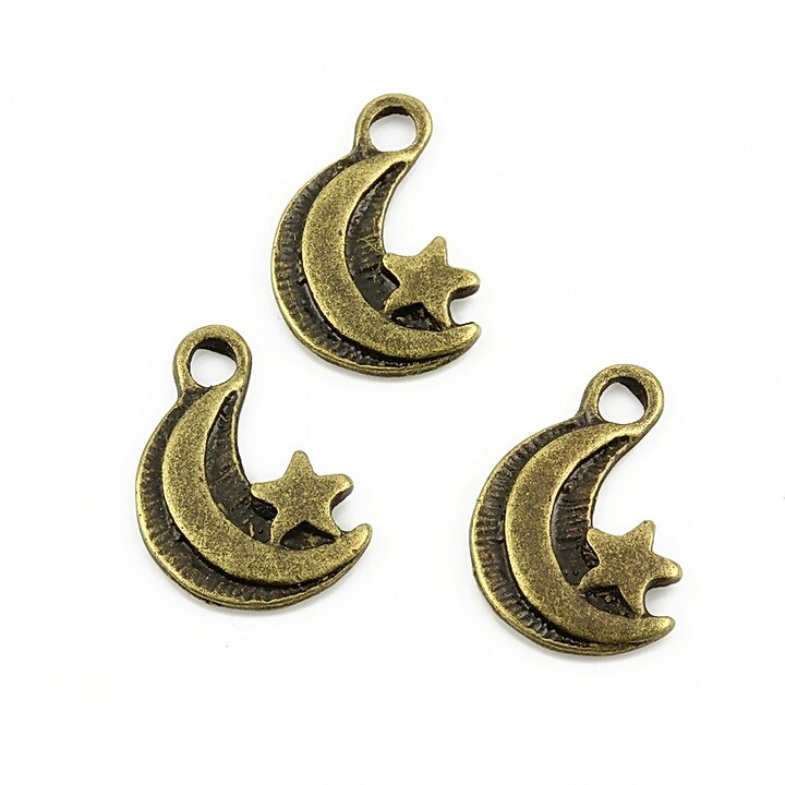 Charm bronz luna cu stea 17x11mm