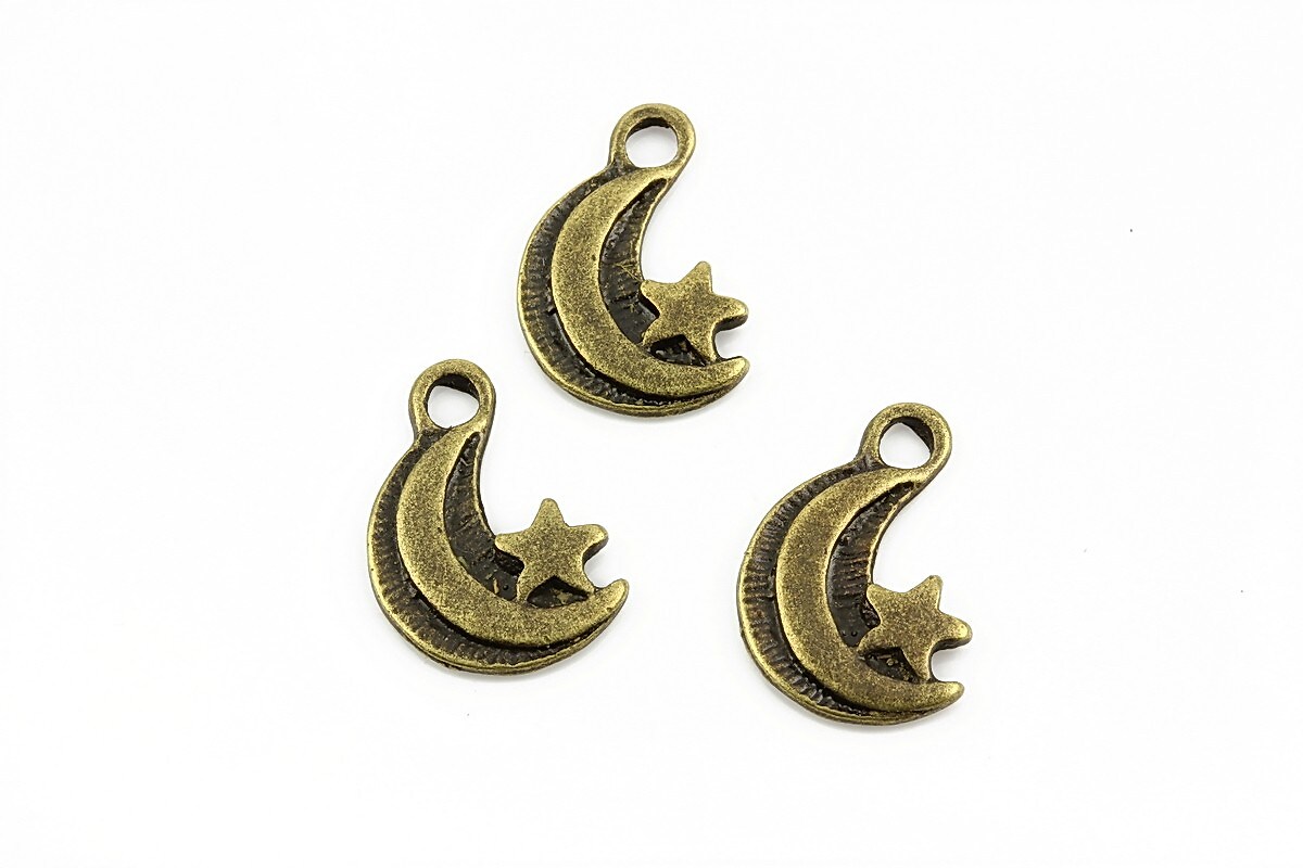 Charm bronz luna cu stea 17x11mm