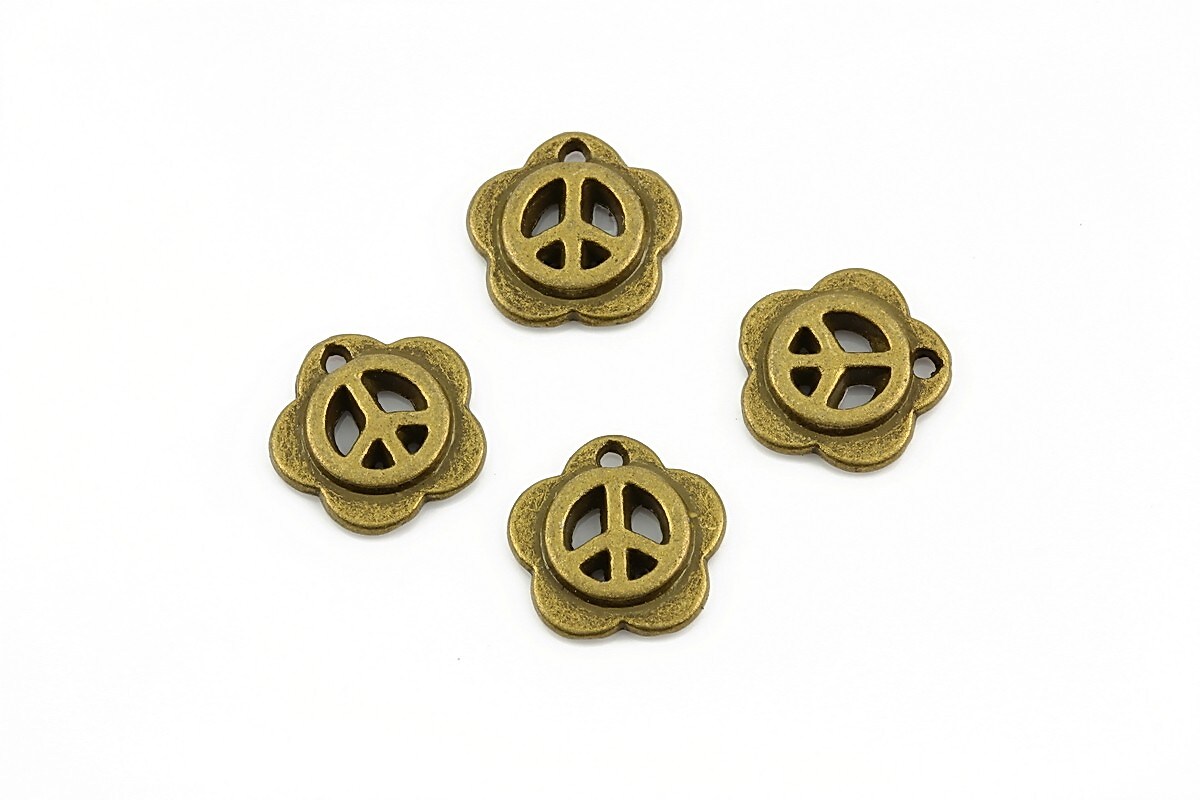 Charm bronz peace sign 12mm