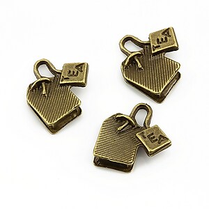 Charm bronz pliculet cu ceai 15x15mm