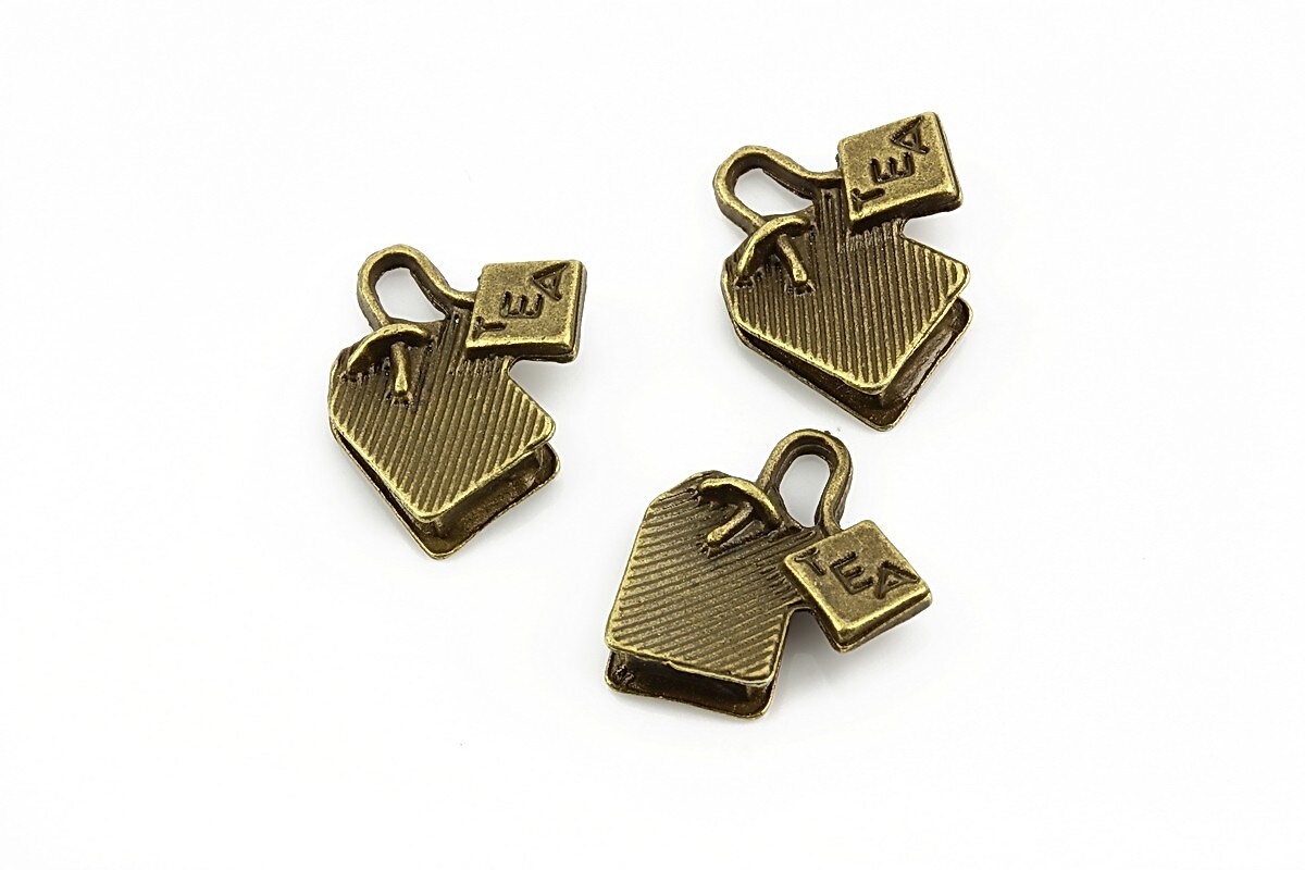 Charm bronz pliculet cu ceai 15x15mm