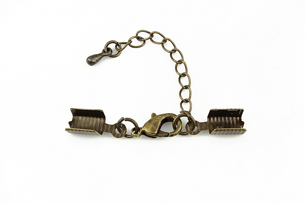Terminatie cu capat snur 13x4mm, inchizatoare lobster bronz si lant de prelungire