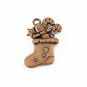 Charm cupru Christmas socks 28x18mm