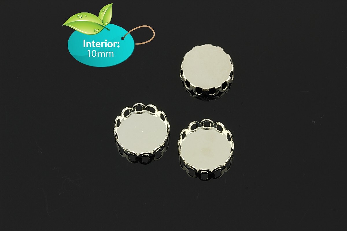 Baza cabochon argintiu inchis dim. interioara 10mm