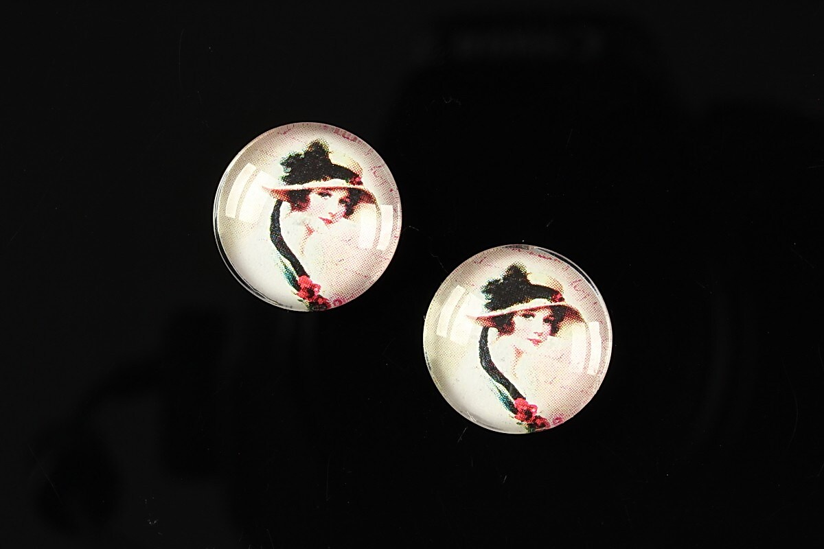 Cabochon sticla 16mm "Vintage ladies" cod 020