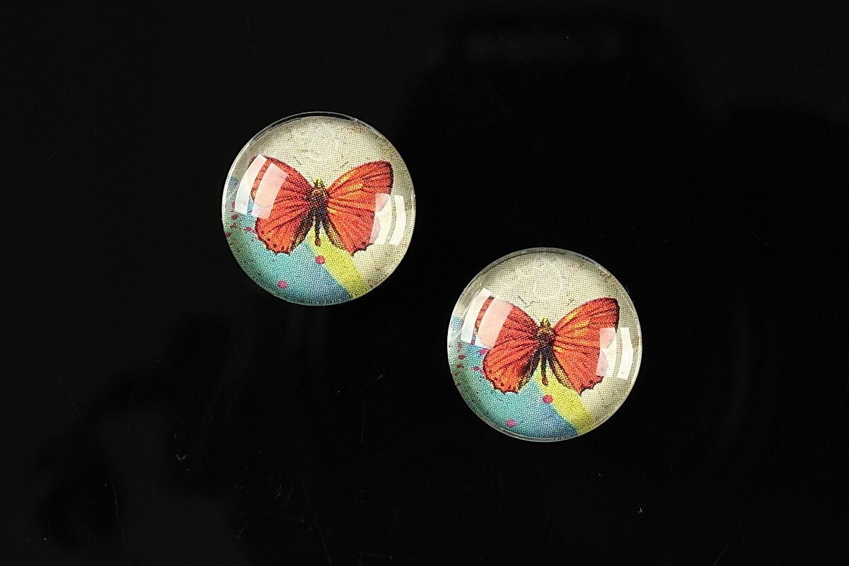 Cabochon sticla 16mm "Colorful wings" cod 028