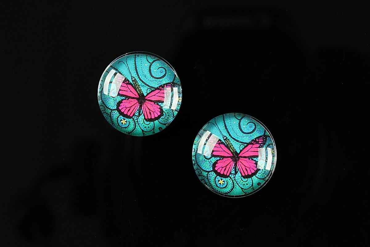 Cabochon sticla 16mm "Magic Butterfly" cod 033