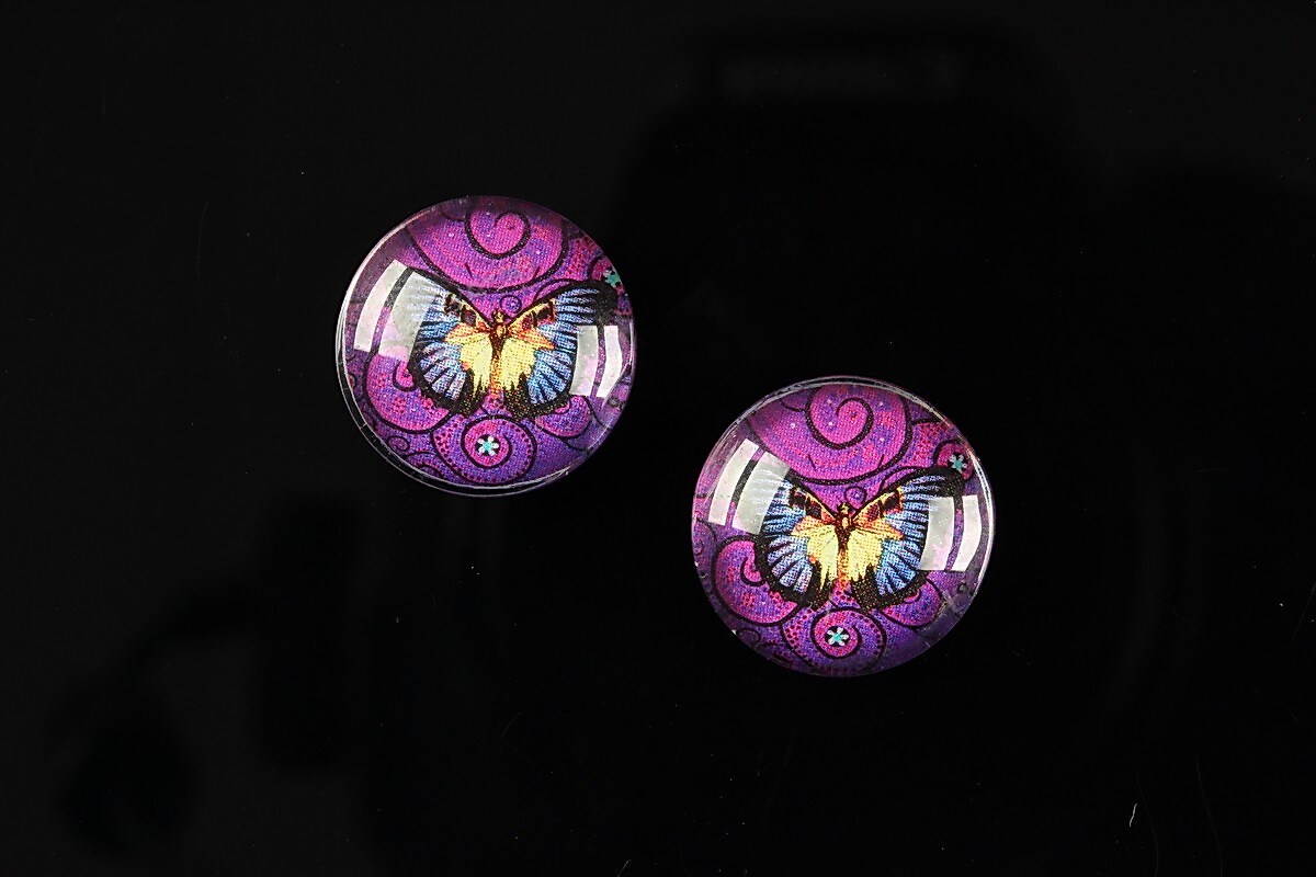 Cabochon sticla 16mm "Magic Butterfly" cod 035