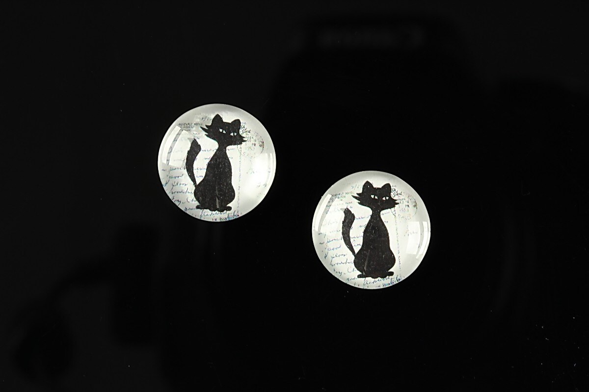 Cabochon sticla 14mm "Black on paper" cod 140