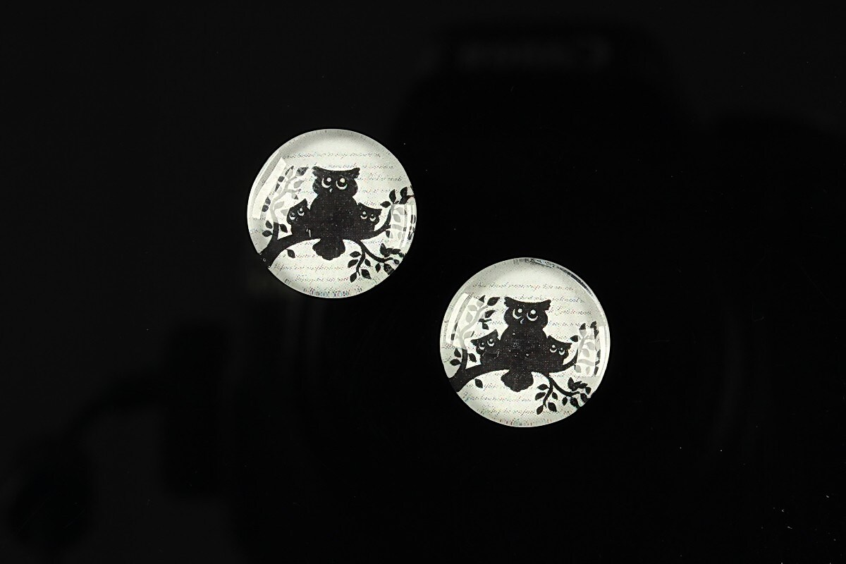 Cabochon sticla 14mm "Black on paper" cod 141