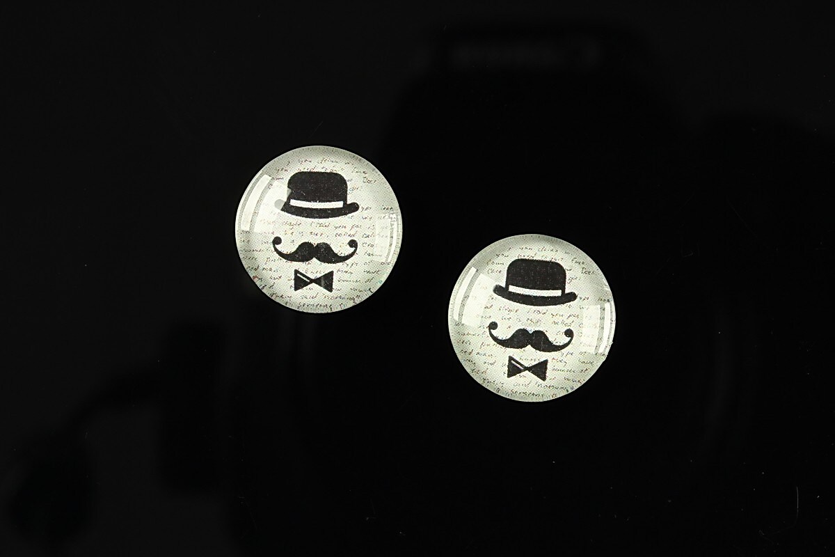 Cabochon sticla 14mm "Lovely moustache" cod 144