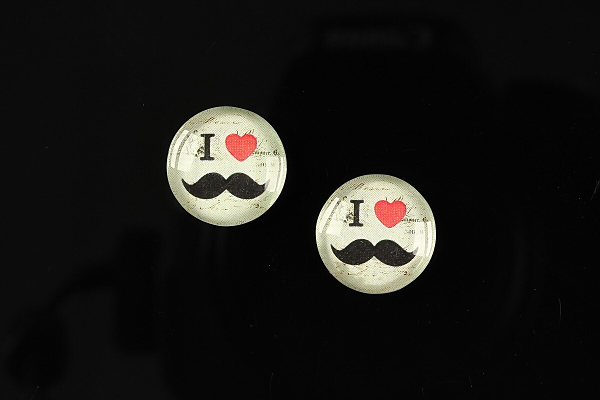 Cabochon sticla 14mm "Lovely moustache" cod 145