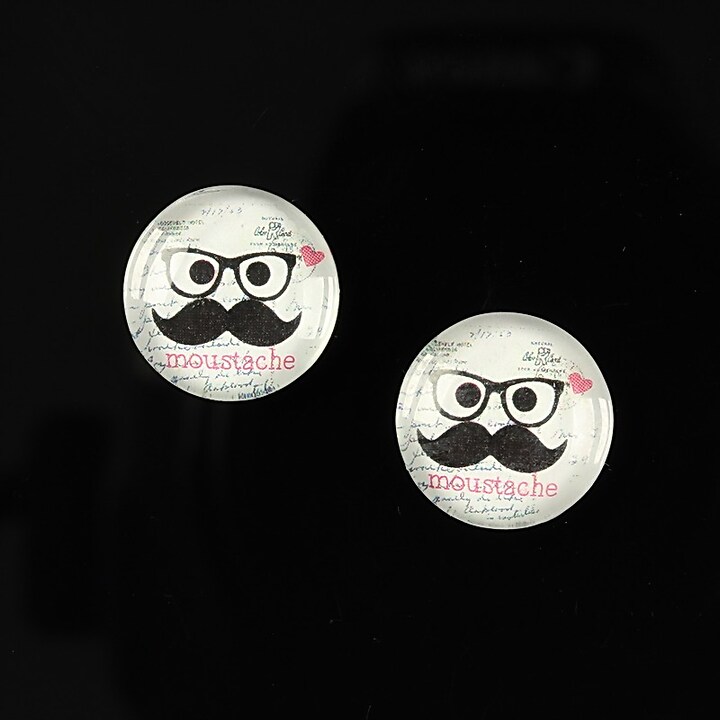 Cabochon sticla 14mm "Lovely moustache" cod 146