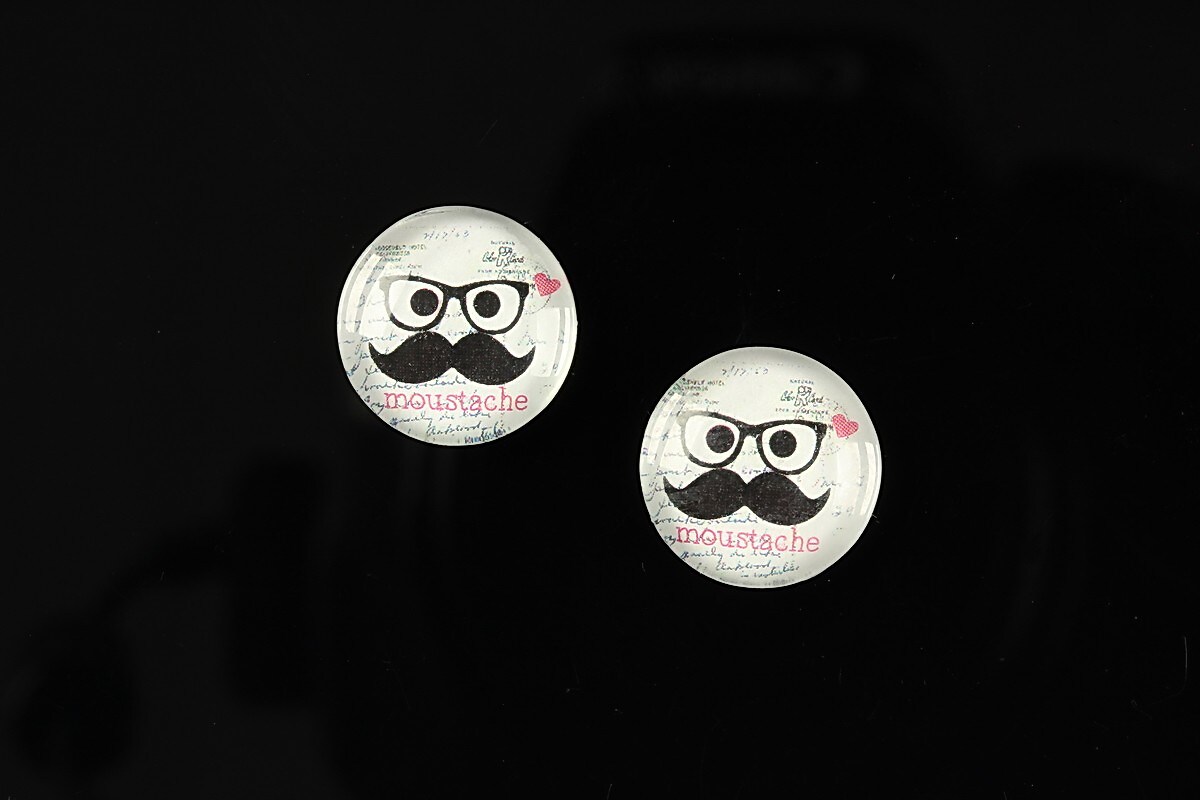 Cabochon sticla 14mm "Lovely moustache" cod 146