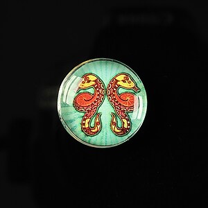 Cabochon sticla 20mm "Tribal zodiac" gemeni cod 177