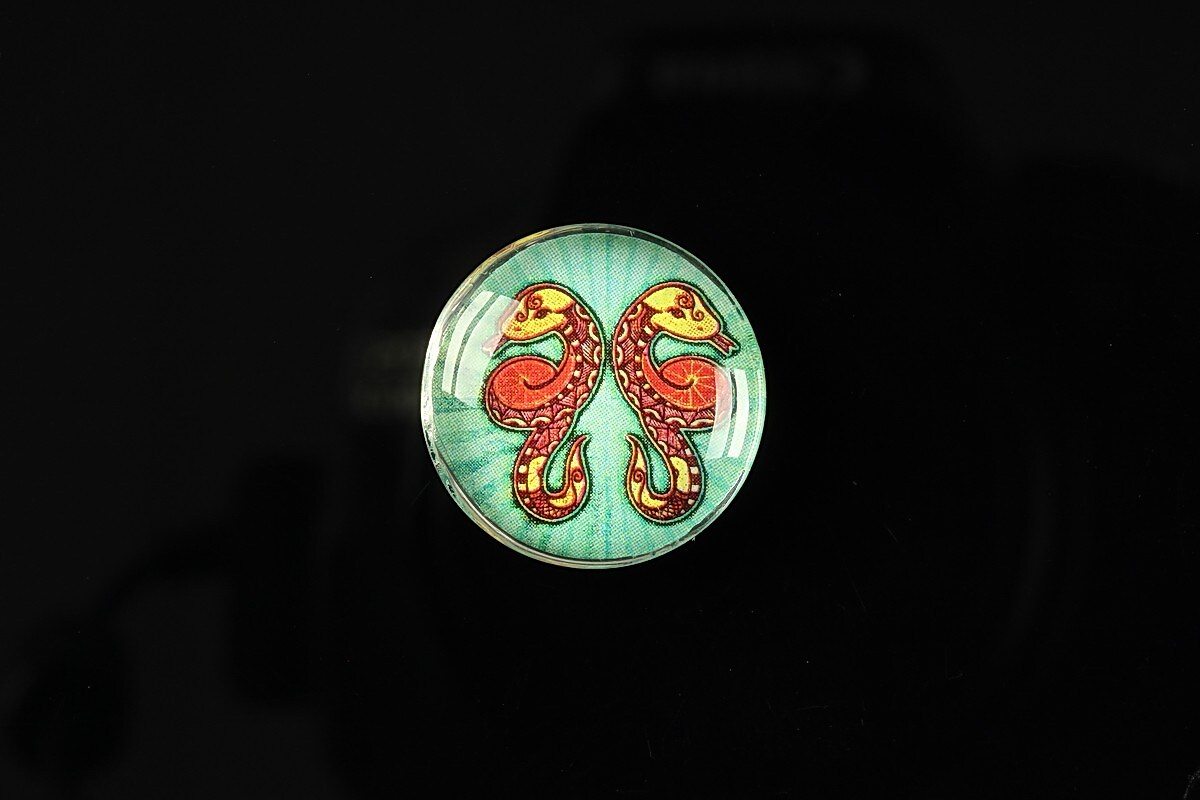 Cabochon sticla 20mm "Tribal zodiac" gemeni cod 177