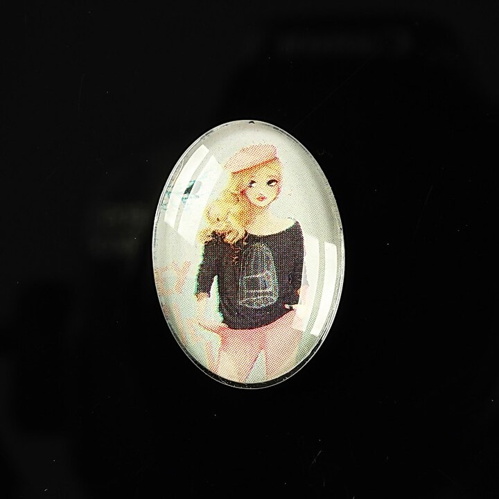 Cabochon sticla 25x18mm "Girl next door" cod 188