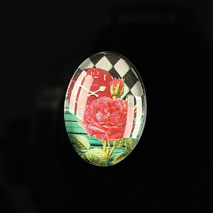 Cabochon sticla 25x18mm "Time flowers" cod 198