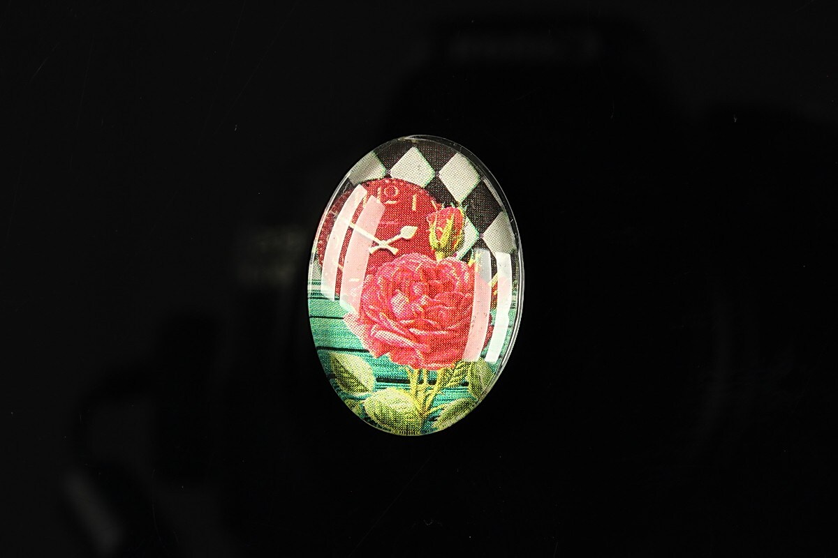 Cabochon sticla 25x18mm "Time flowers" cod 198