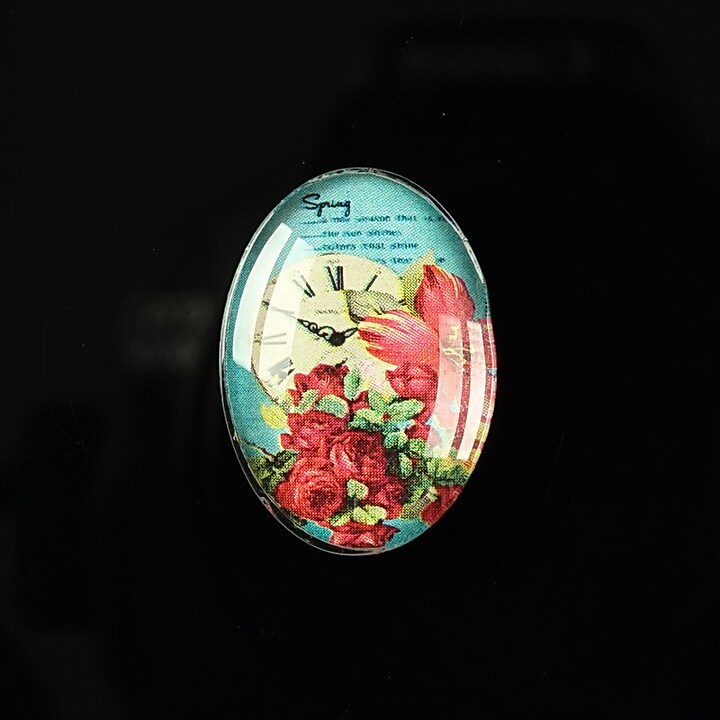 Cabochon sticla 25x18mm "Time flowers" cod 199