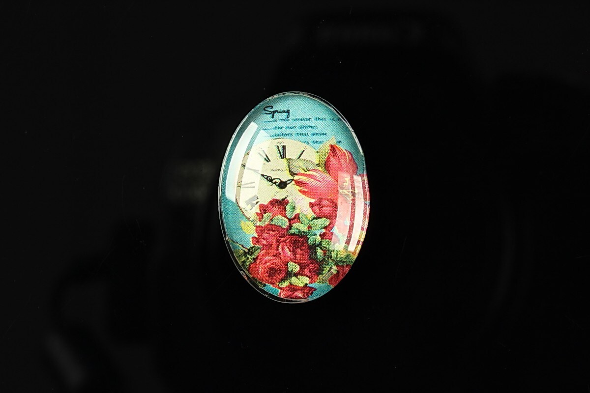 Cabochon sticla 25x18mm "Time flowers" cod 199