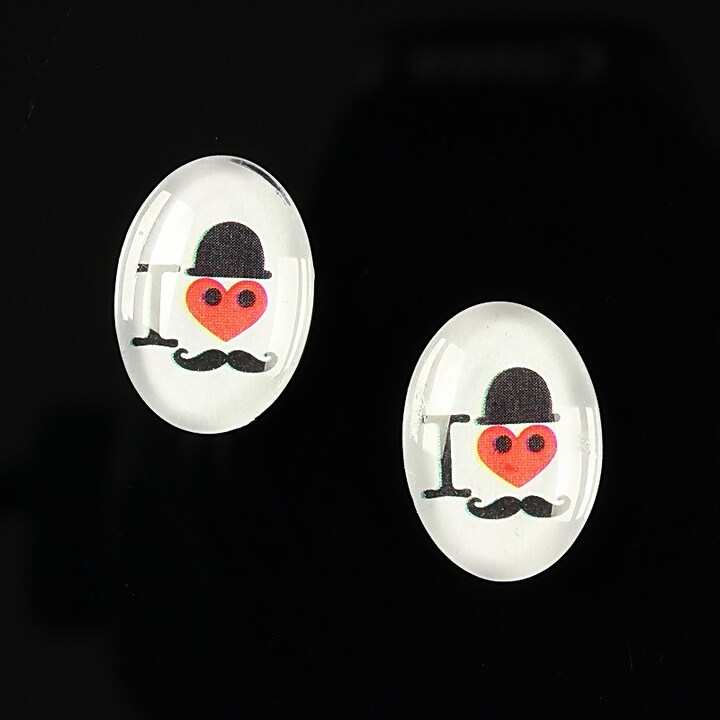 Cabochon sticla 18x13mm "Loving moustache" cod 200