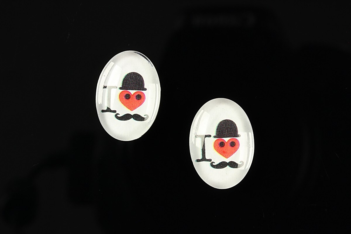 Cabochon sticla 18x13mm "Loving moustache" cod 200