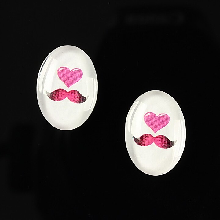 Cabochon sticla 18x13mm "Loving moustache" cod 201