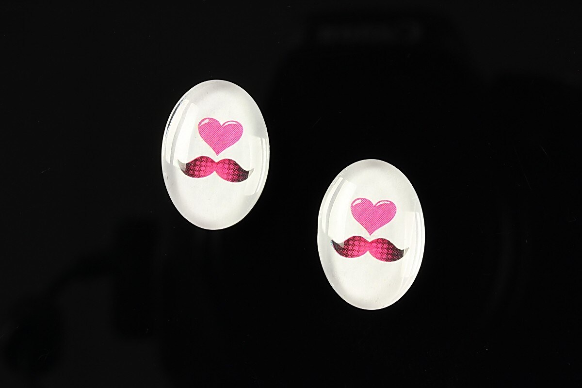 Cabochon sticla 18x13mm "Loving moustache" cod 201