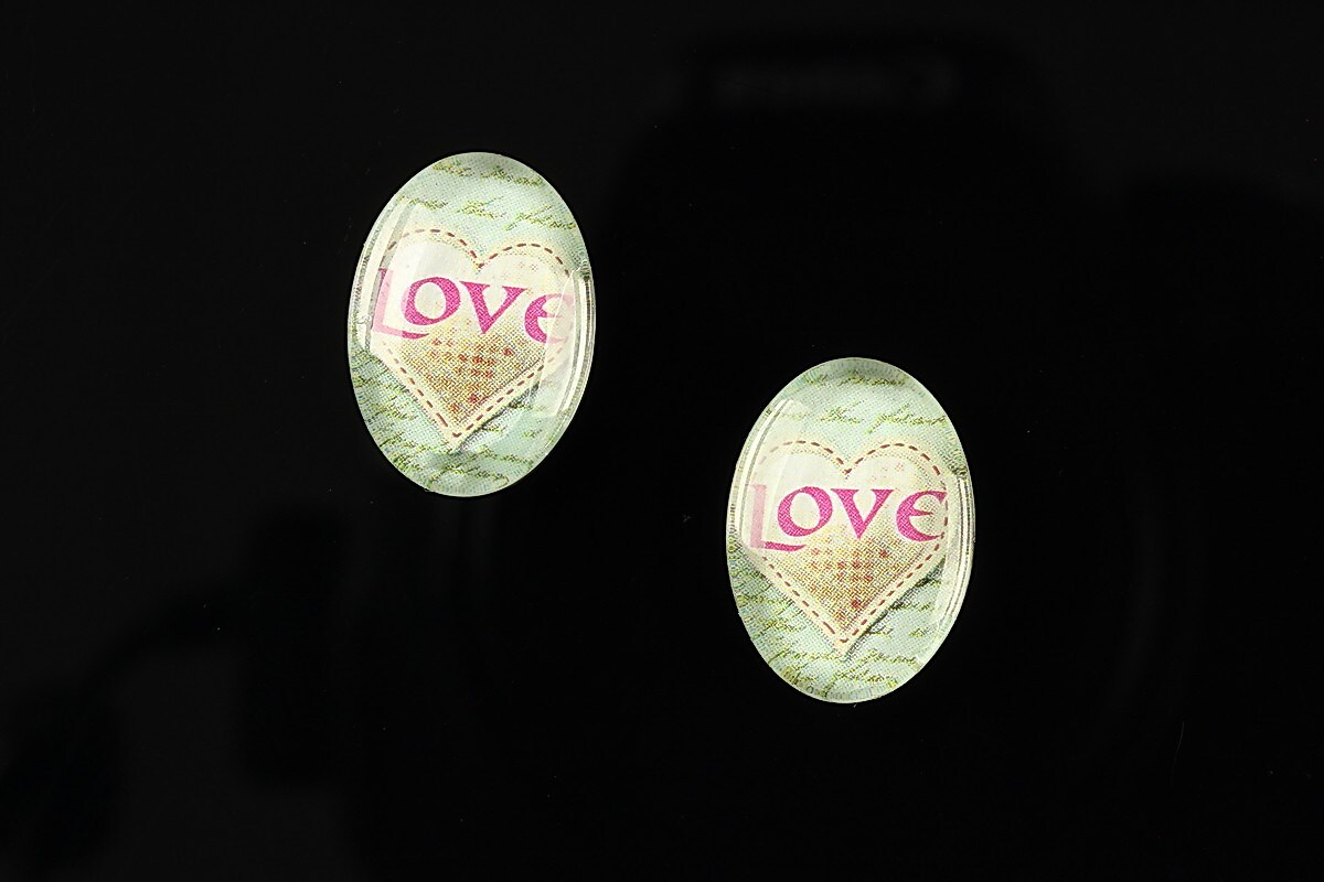 Cabochon sticla 18x13mm "Heart it" cod 247