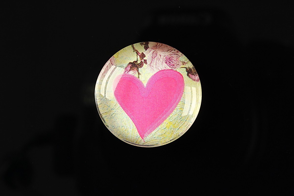 Cabochon sticla 25mm "Pink hearts" cod 272