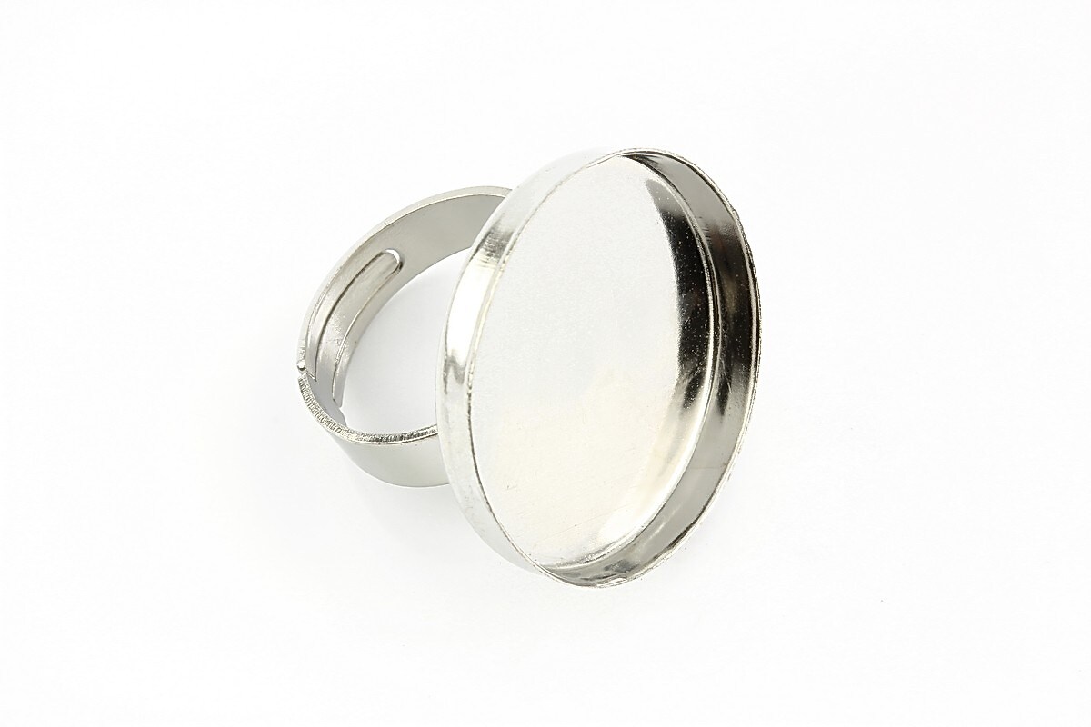 Baza de inel argintiu inchis, reglabila, cu platou dim. interioara 25mm