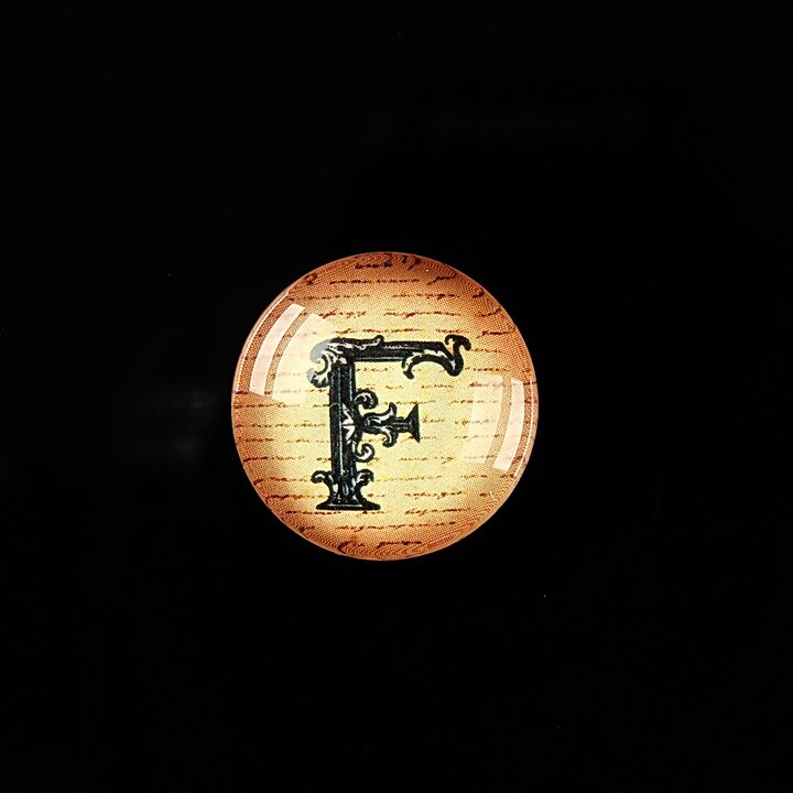 Cabochon sticla 18mm "Antique alphabet  - F" cod 348
